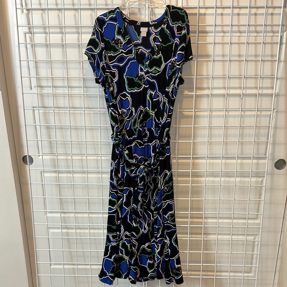 Chico's Blue and Black Patterned Midi Dress size 3